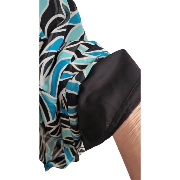 APOSTROPHE Sleeveless Abstract Print Blouse Top W/ Pleated Front & Black Lining - Picture 5 of 5